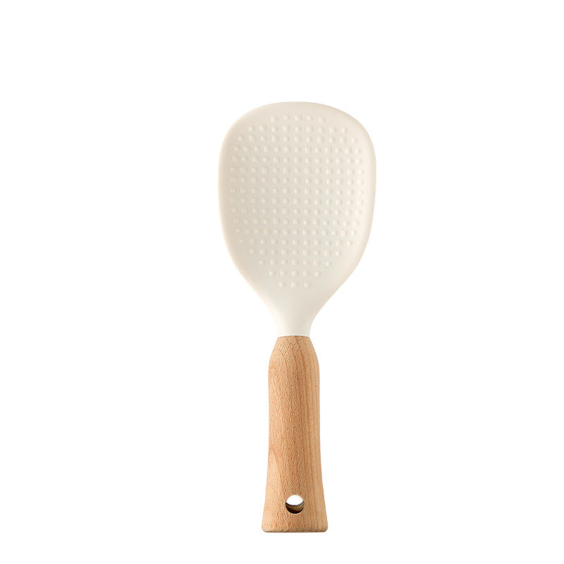 Silicone Rice Spoon with Beech Wood Handle Nonstick Standable Serving Spoon