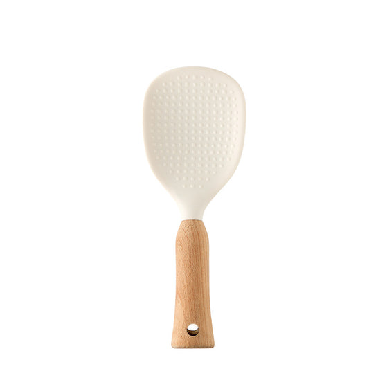Silicone Rice Spoon with Beech Wood Handle Nonstick Standable Serving Spoon