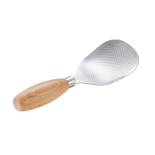 Hongjunda 304 Stainless Steel Rice Spoon Wooden Handle Nonstick Standing Serving Spoon