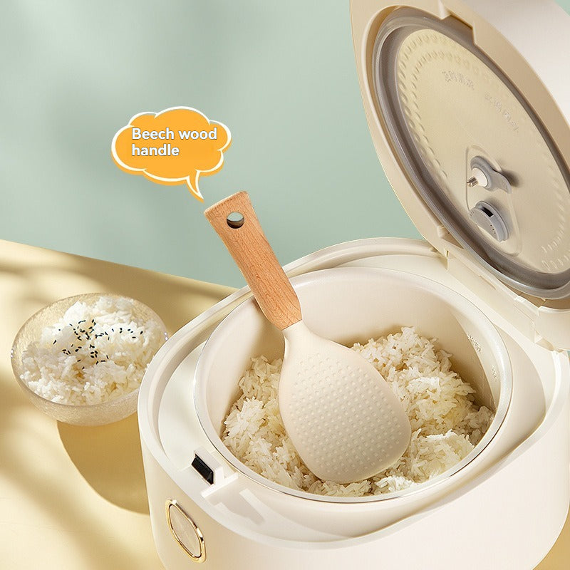 Silicone Rice Spoon with Beech Wood Handle Nonstick Standable Serving Spoon